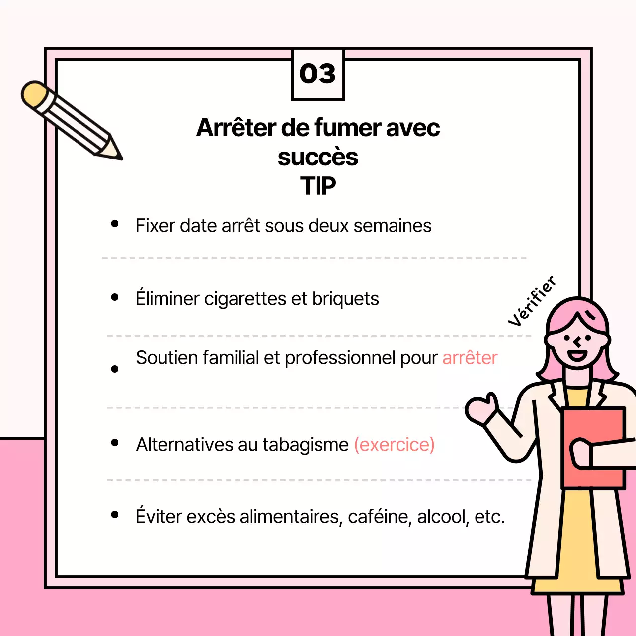 Illustration mignonne des effets de l'arrêt du tabac en bleu clair et rose