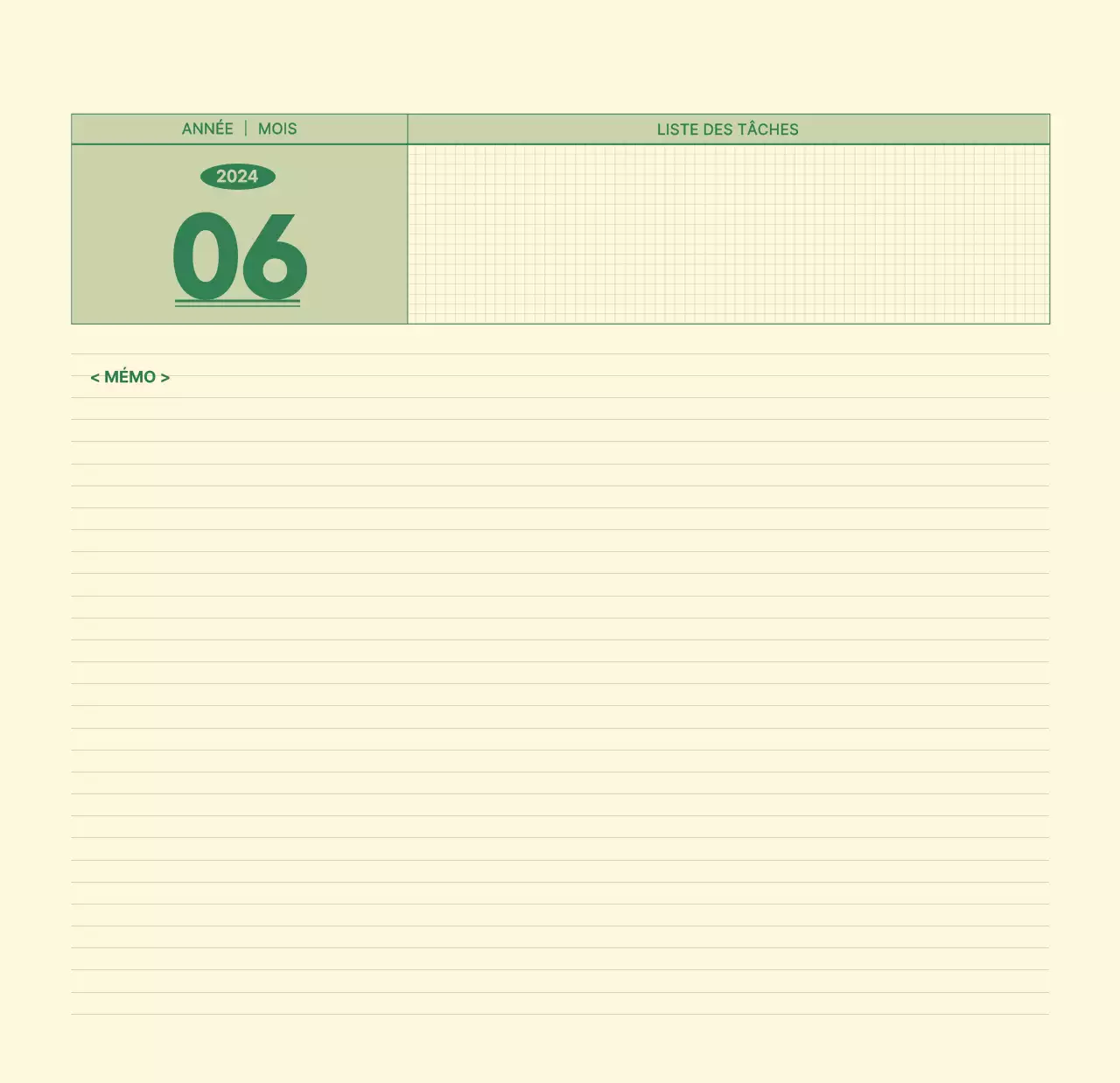 Calendrier mural SAT D-day notepad concept en vert et jaune clair