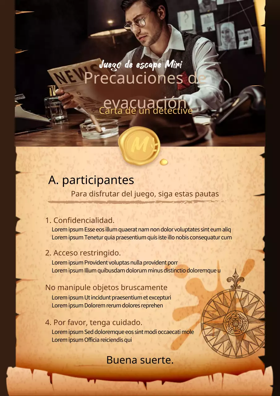 Cartel de precaución vintage de juego de escape en marrón