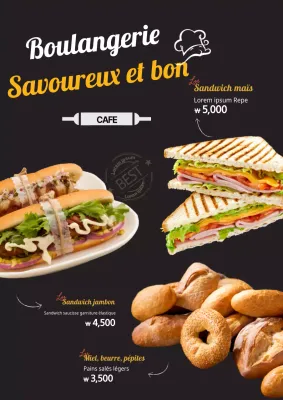 Promouvoir un nouveau menu avec des photos d'aliments de boulangerie noirs