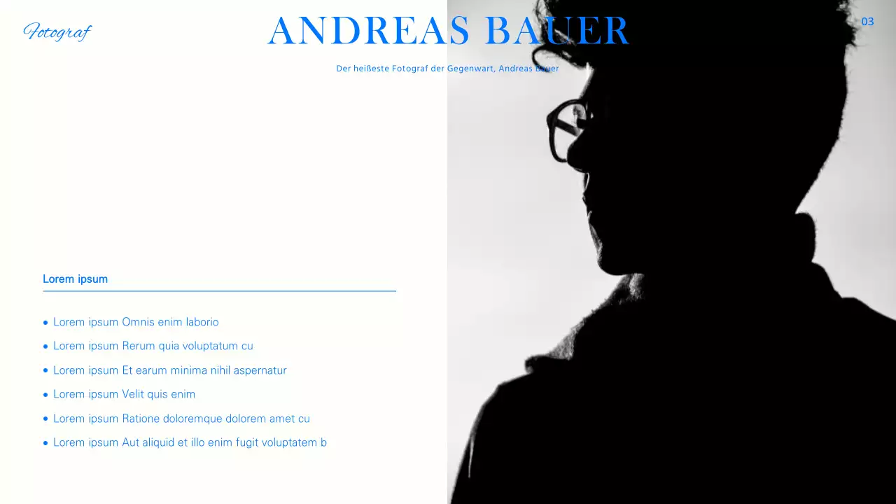 Trendiger Porträtbericht in Blau, Schwarz und Weiß