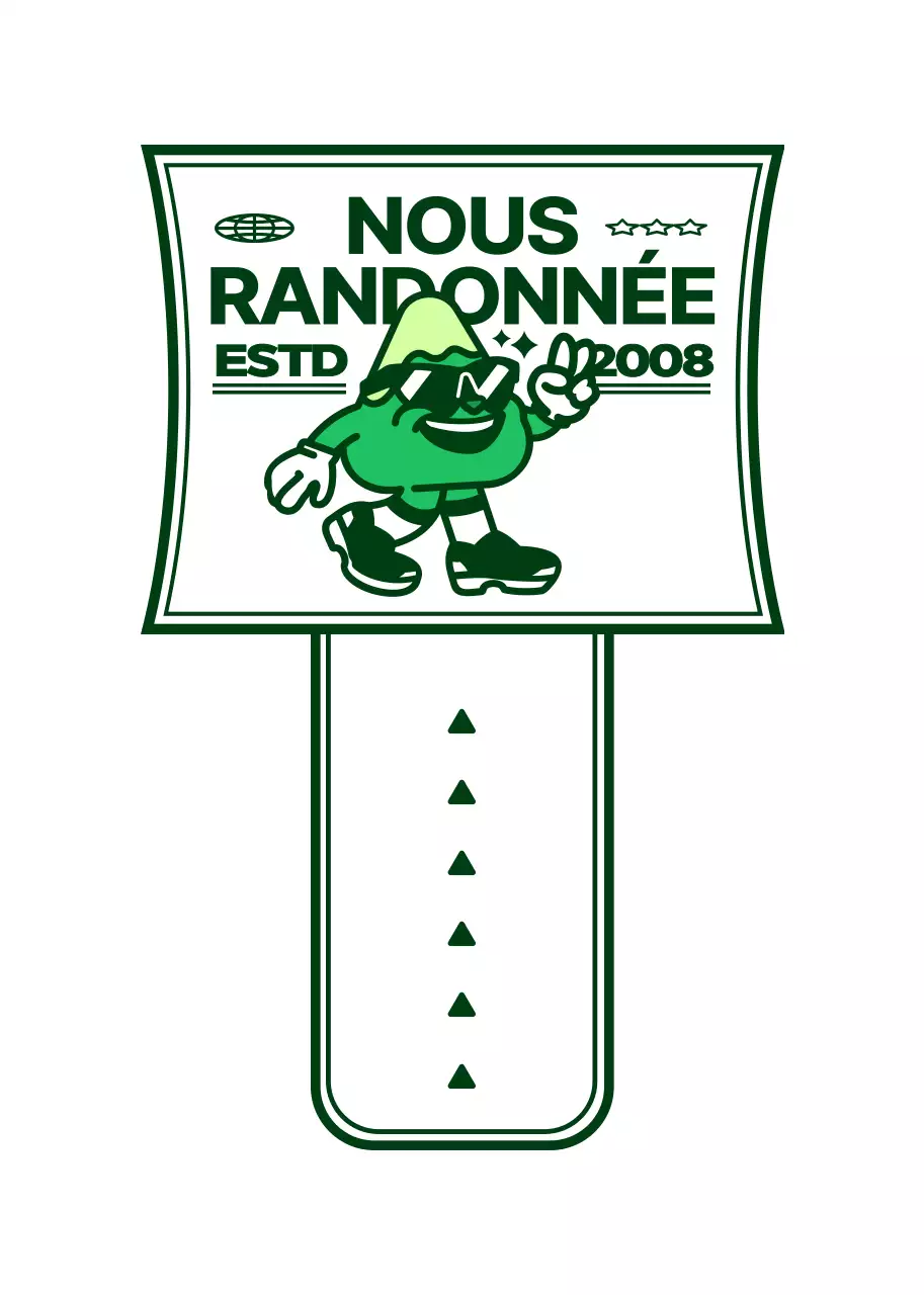 Cadeau de club de style logo représentant un personnage de montagne mignon et branché en vert et blanc.
