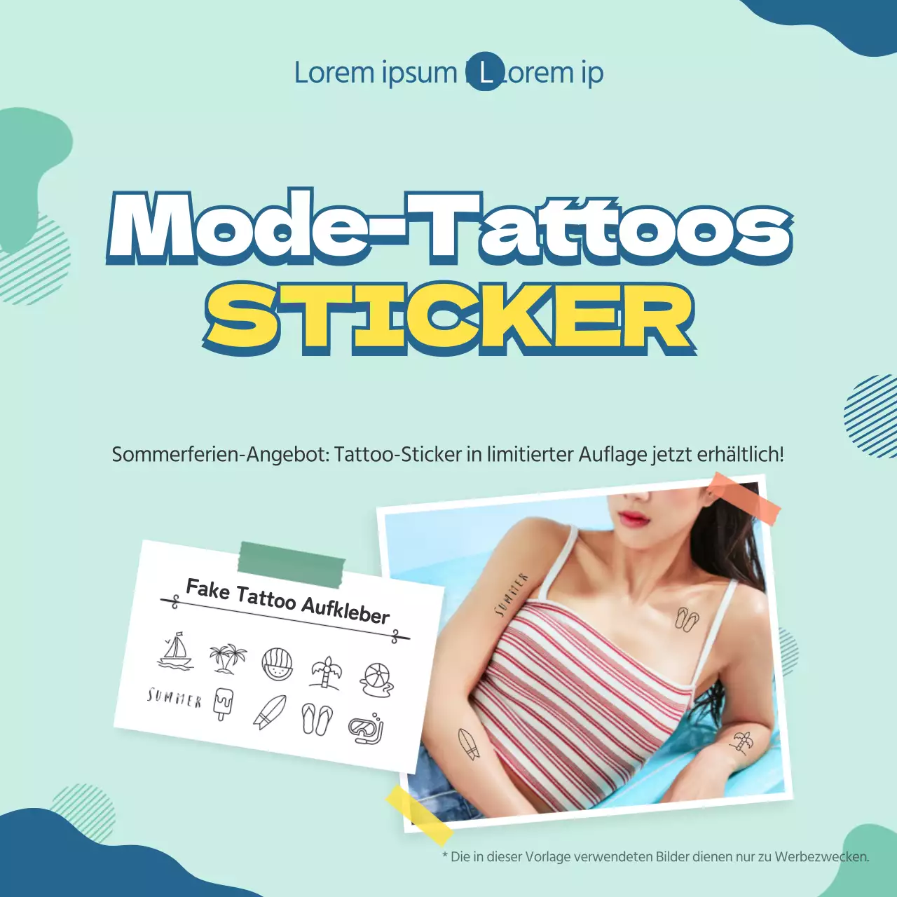 Ermäßigte Tattoo-Aufkleber in Hellblau und Blau