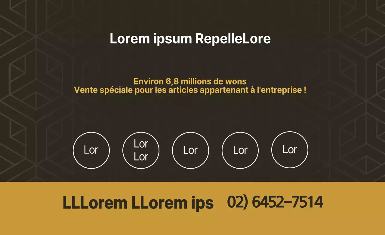 Texte simple en ocre et blanc avec des informations sur la vente