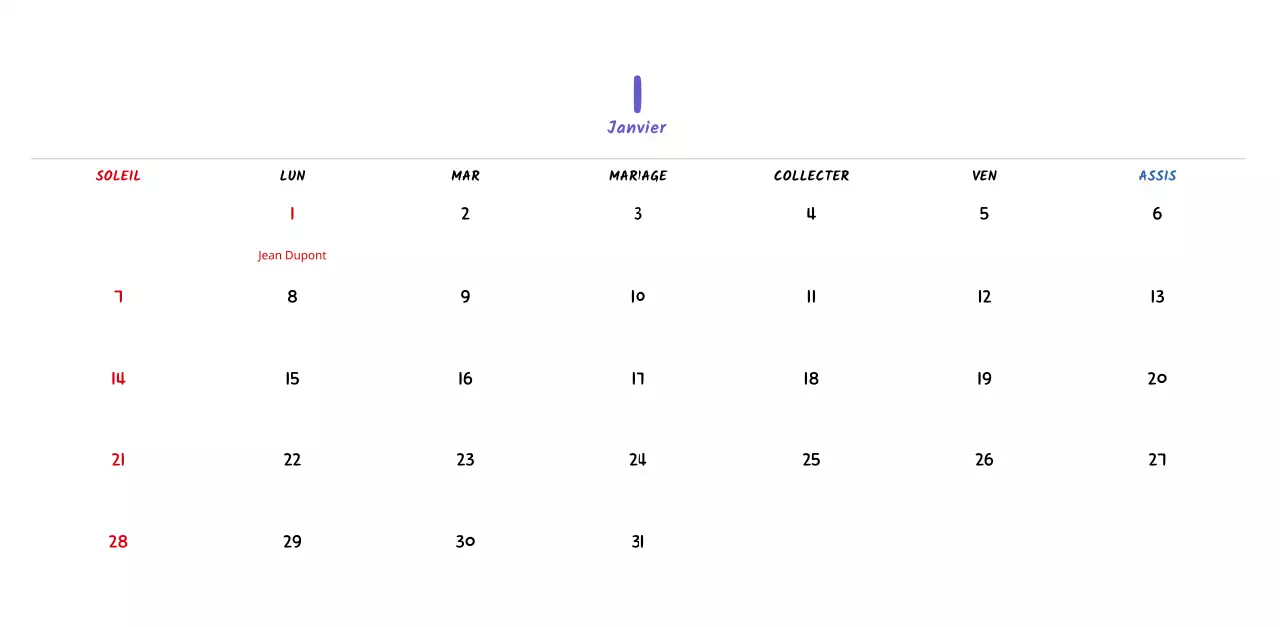 Calendrier du Nouvel An avec de jolies illustrations au trait