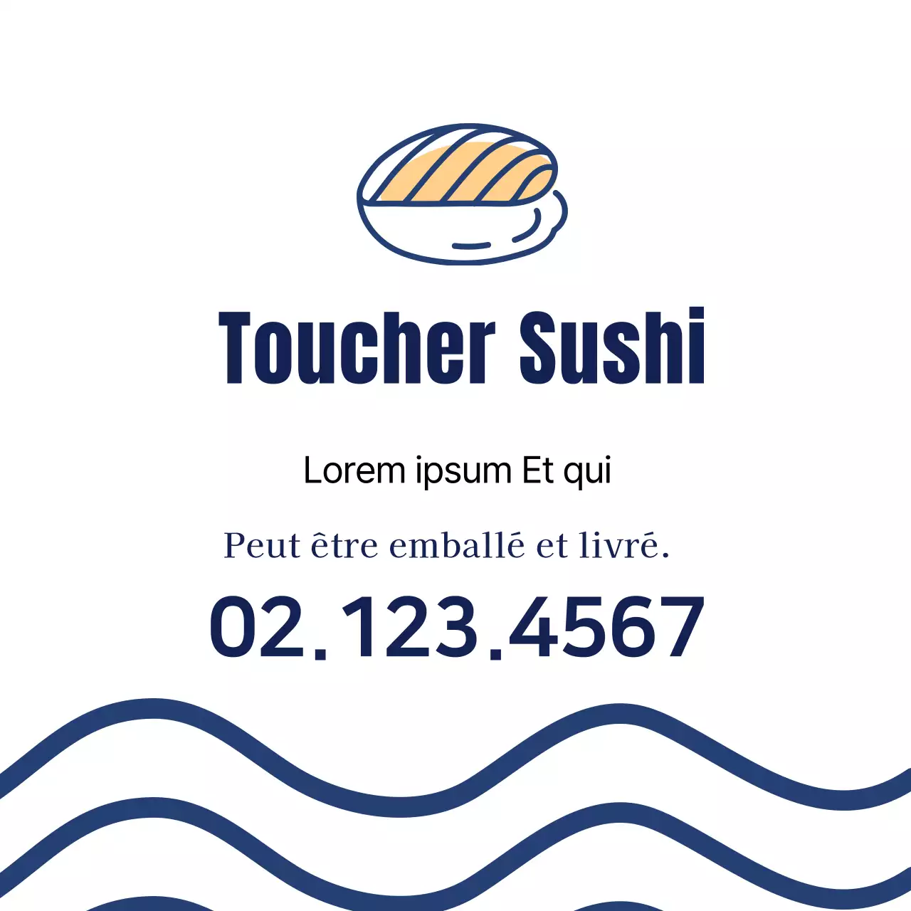 Illustration bleue étiquette simple de restaurant sushi