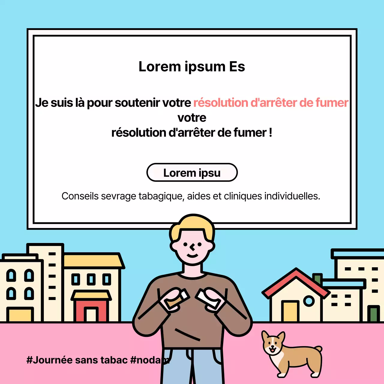 Illustration mignonne des effets de l'arrêt du tabac en bleu clair et rose