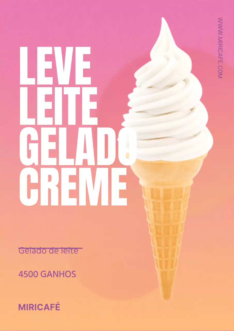 Cartaz promocional de gelado de verão com menu de café cor-de-rosa laranja gradiente