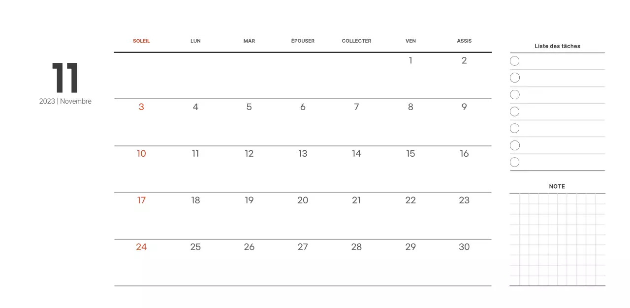 Calendrier de café simple et moderne