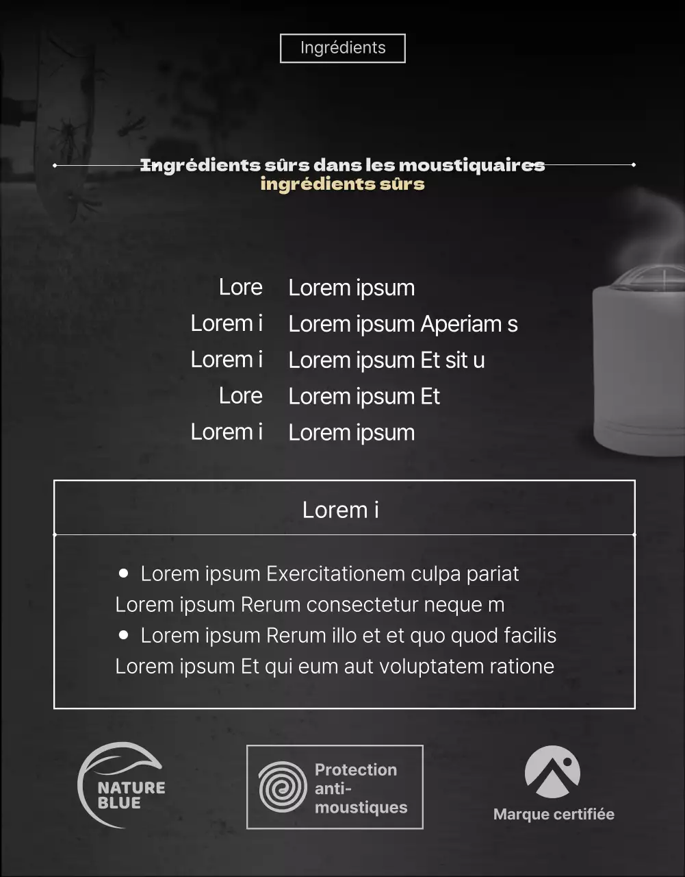 Promouvoir un produit anti-moustiques avec une affiche de film catastrophe en noir et rouge.