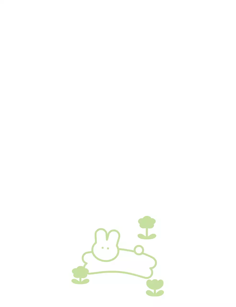 Marchandise avec des illustrations simples et mignonnes de lapins et de fleurs en vert clair.