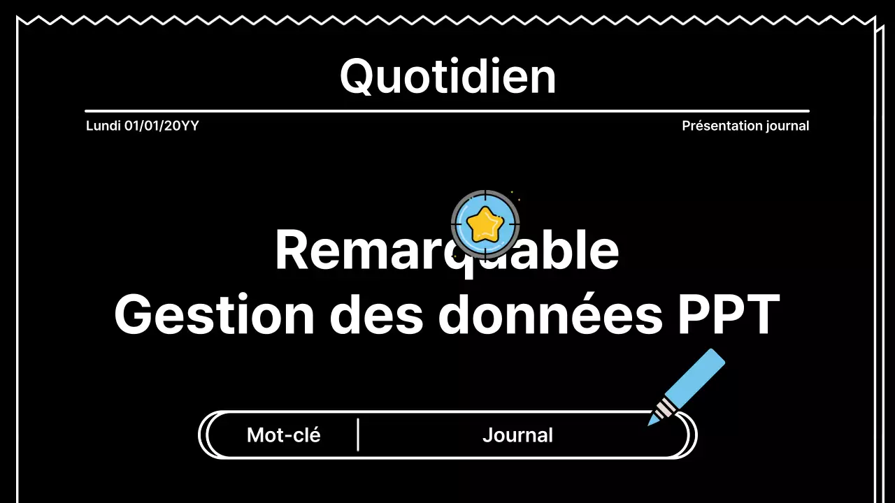 Présentation accrocheuse avec des lignes audacieuses dans un concept de journal sur fond noir