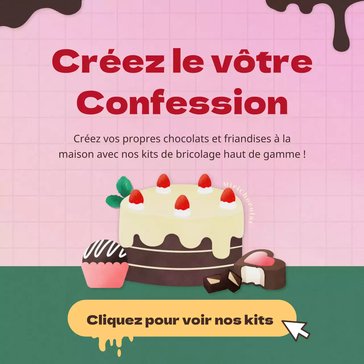 Kit de dessert chocolaté rose et vert foncé pour la Saint-Valentin, lumineux, sucré et frais