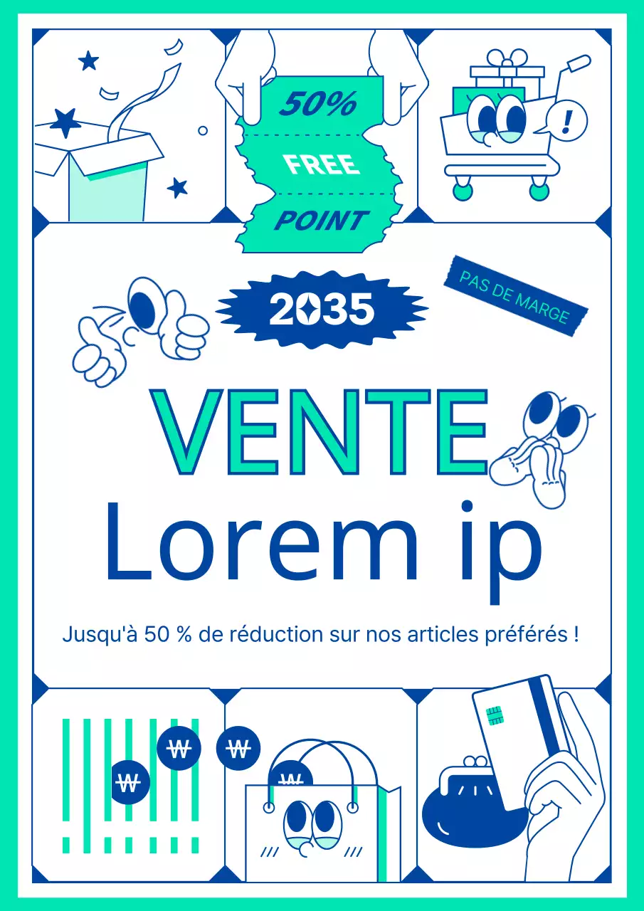 Illustration de ligne simple avec une composition de grille bleu marine et menthe pour une promotion de fin de semestre.