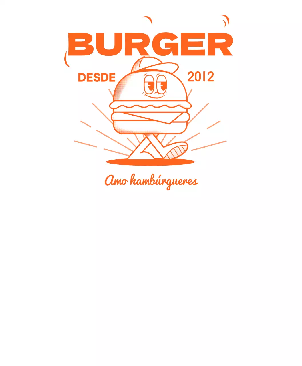 Conceito de personagem de hambúrguer uniforme de loja em laranja e branco