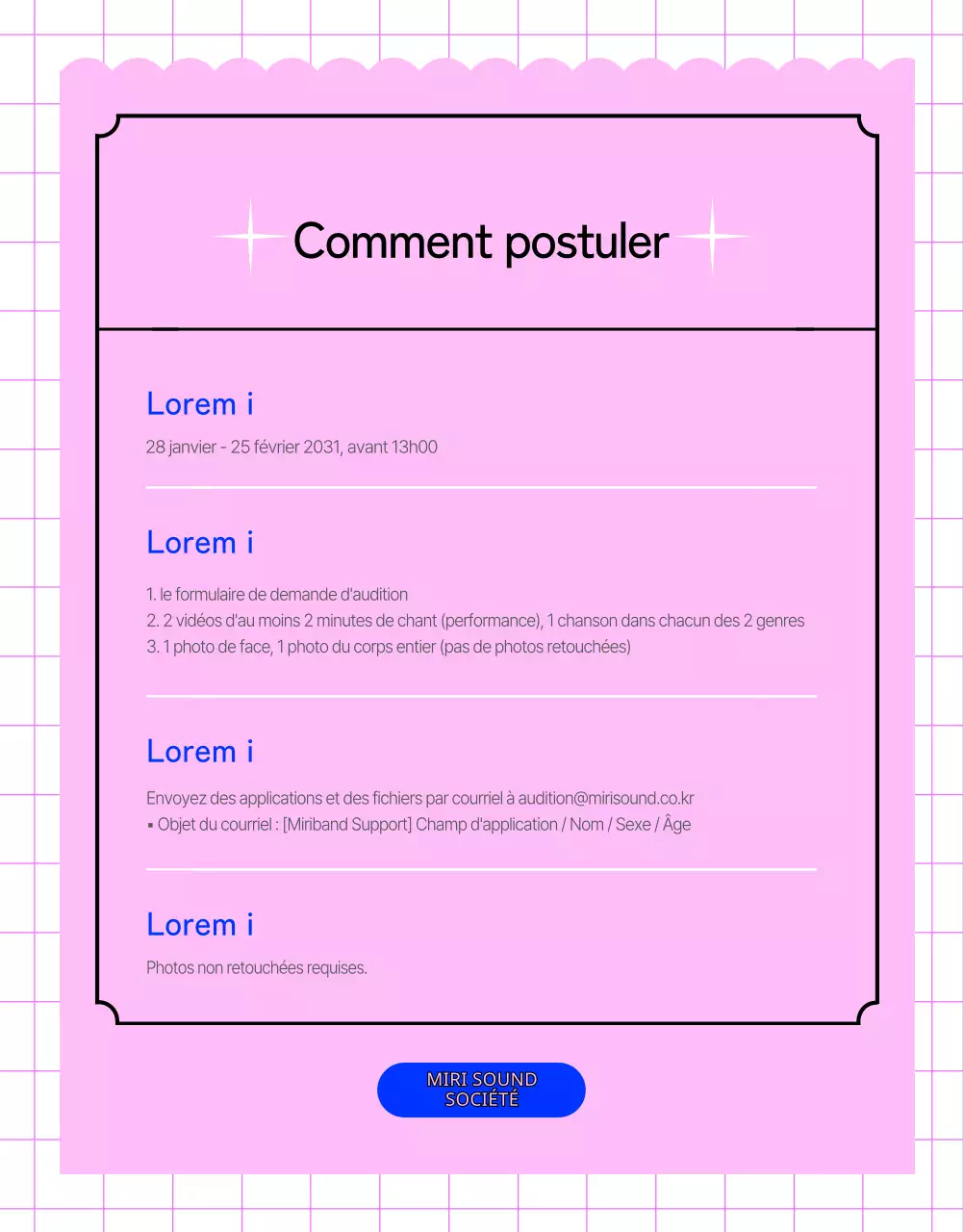 Auditions ouvertes de groupes avec couleur sur fond noir