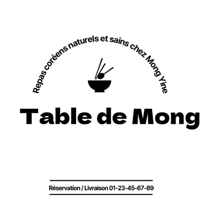 Illustration d'un restaurant coréen avec bol, cuillère et baguettes noirs