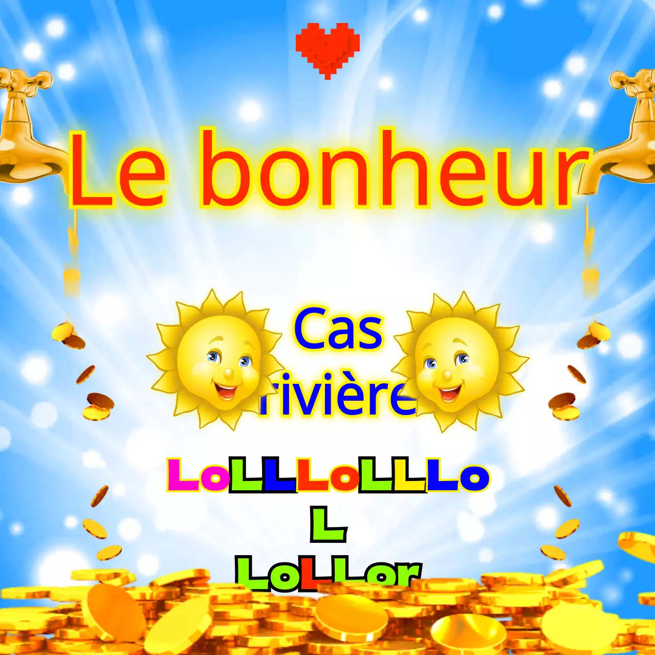 Pièce d'or jaune et bleu clair souhaitant le bonheur