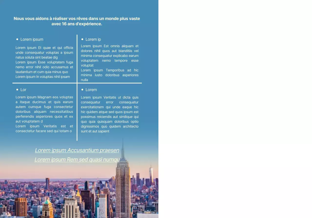 Pour la promotion d'une école de langues avec des photos bleues et jaunes de paysages étrangers