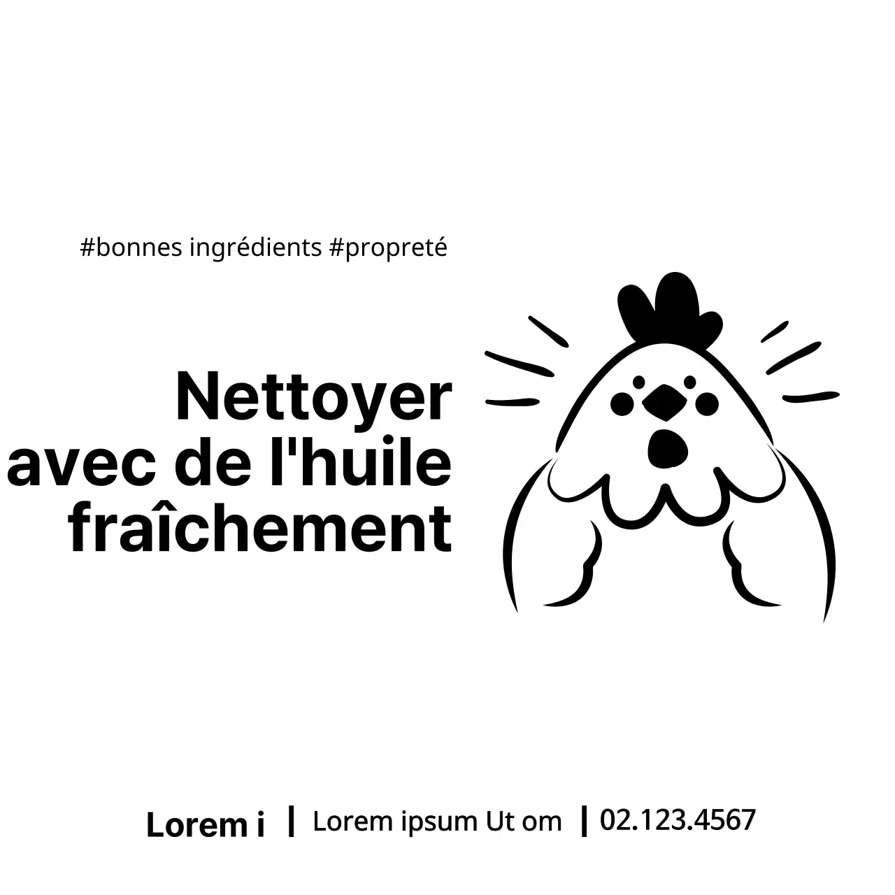 Design promotionnel pour un magasin de nouilles, avec une illustration de poulet noir.