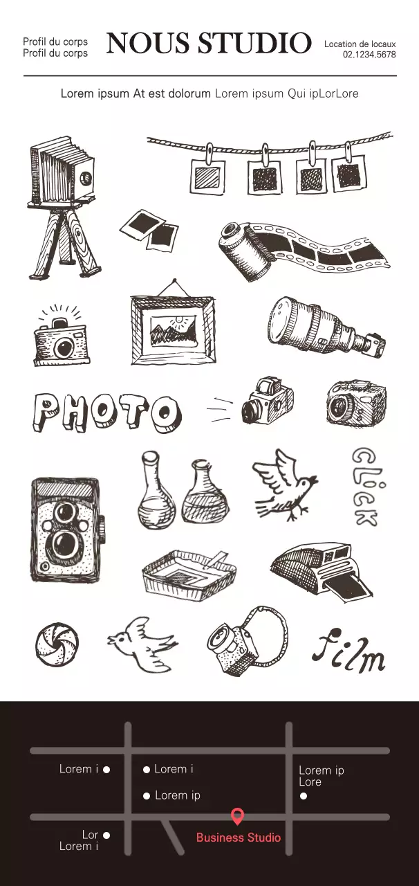 Style épuré et émotionnel en noir et rouge pour une illustration promotionnelle d'un studio.