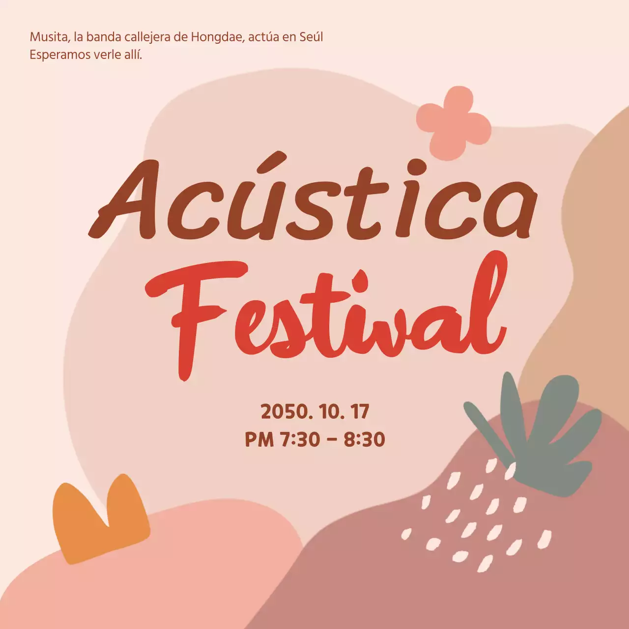 Sencillo anuncio otoñal de concierto acústico en beige y rojo