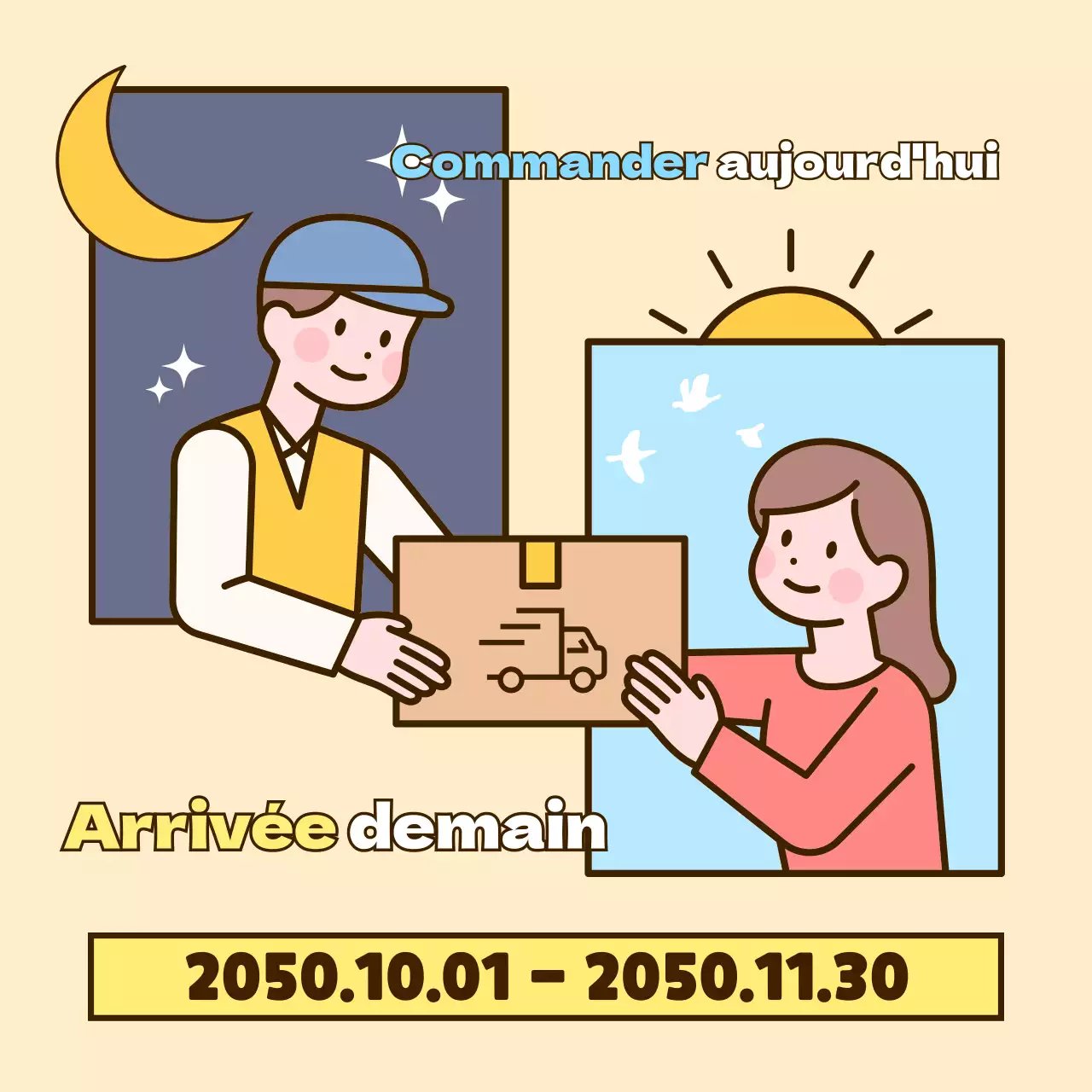 Illustration d'un cadre de ciel jaune promouvant la livraison le jour même
