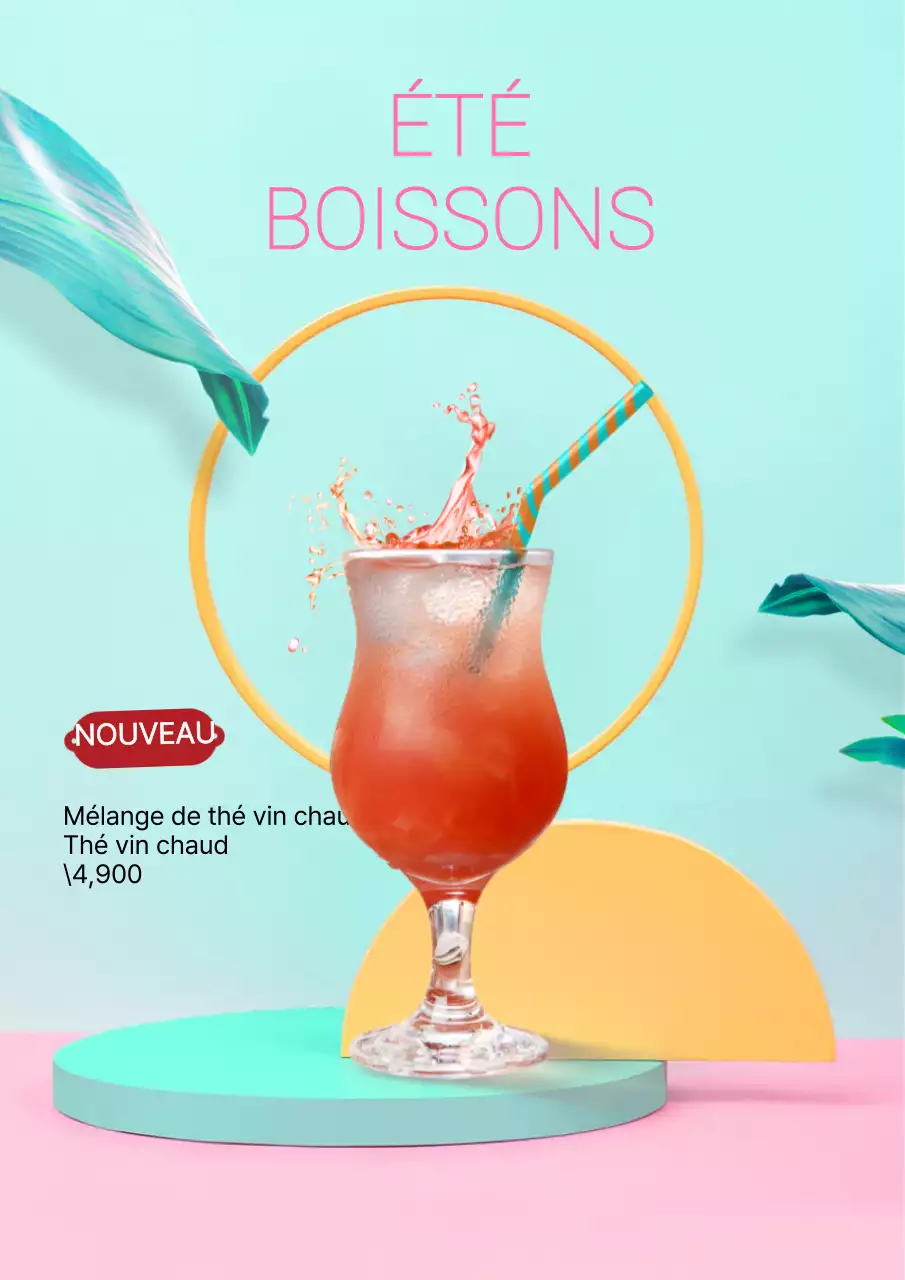 Annonce de la carte des boissons saisonnières en bleu-rose clair