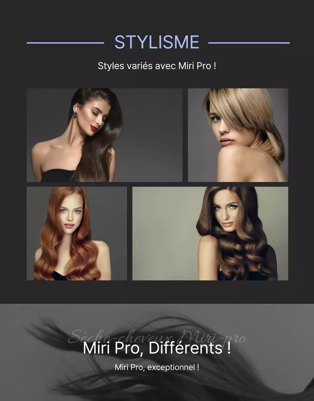 Sèche-cheveux noir et violet au concept épuré