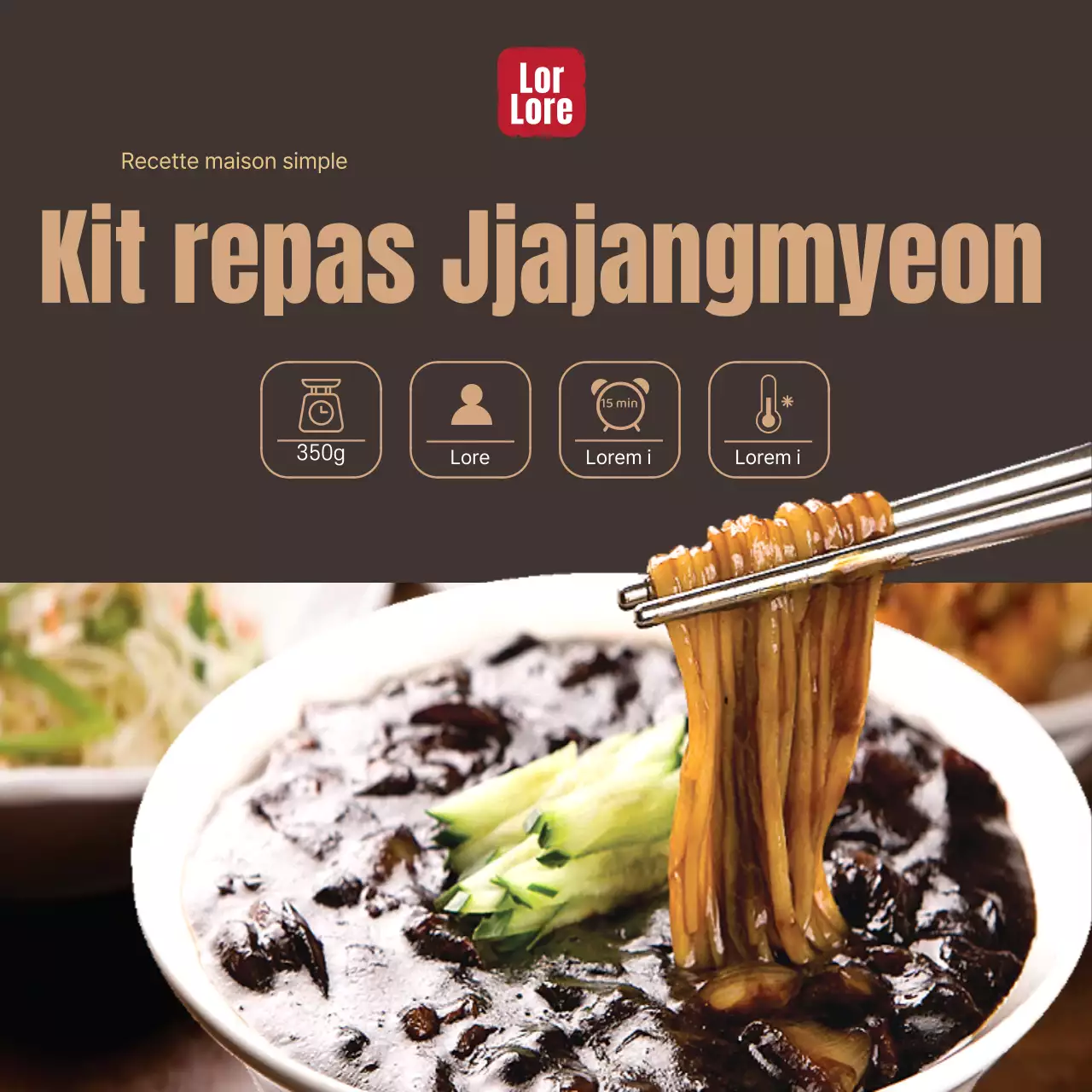 Autocollant pour kit repas de restaurant chinois avec photo jjajangmyeon marron