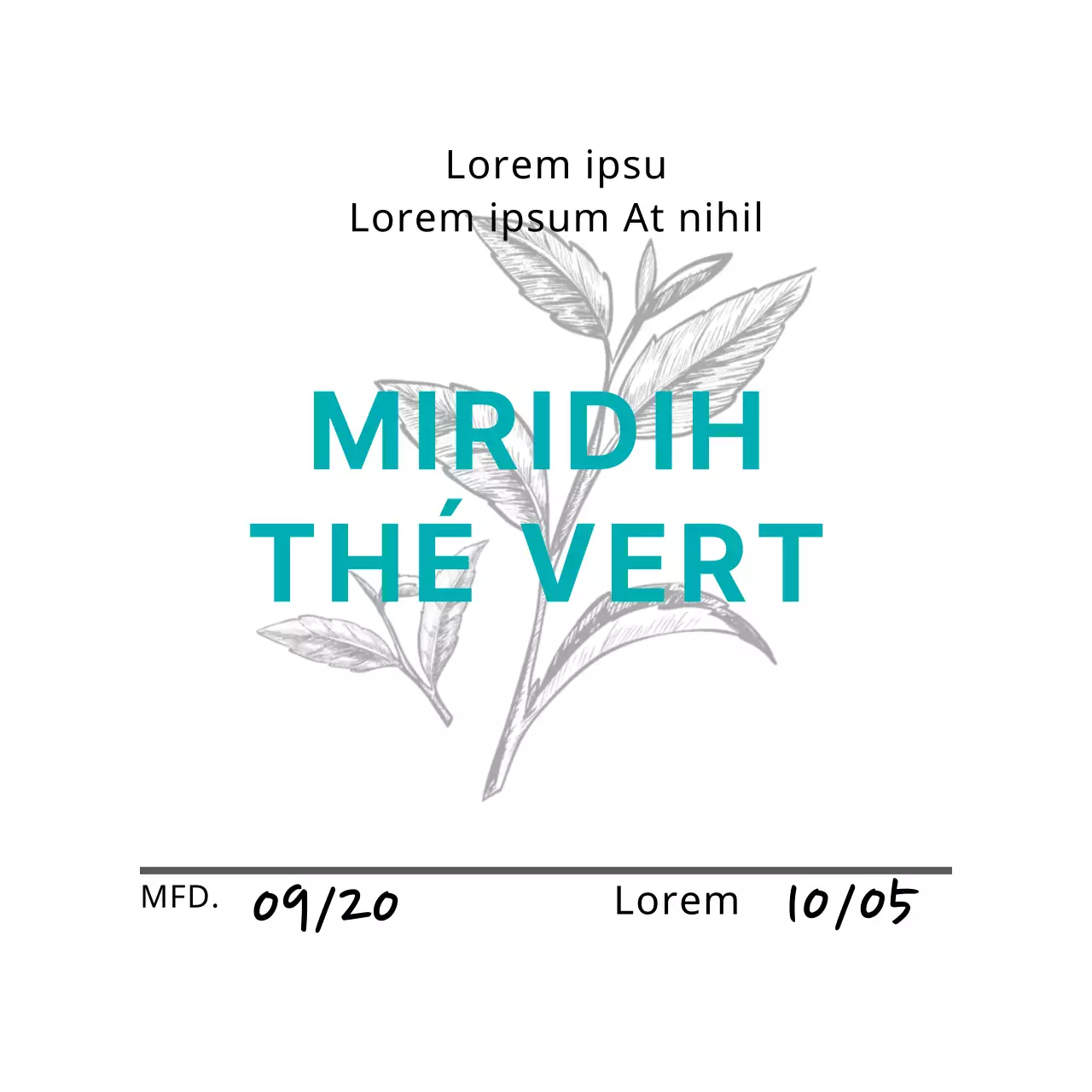 Illustration bleue Neat Cafe Green Tea Tea Label