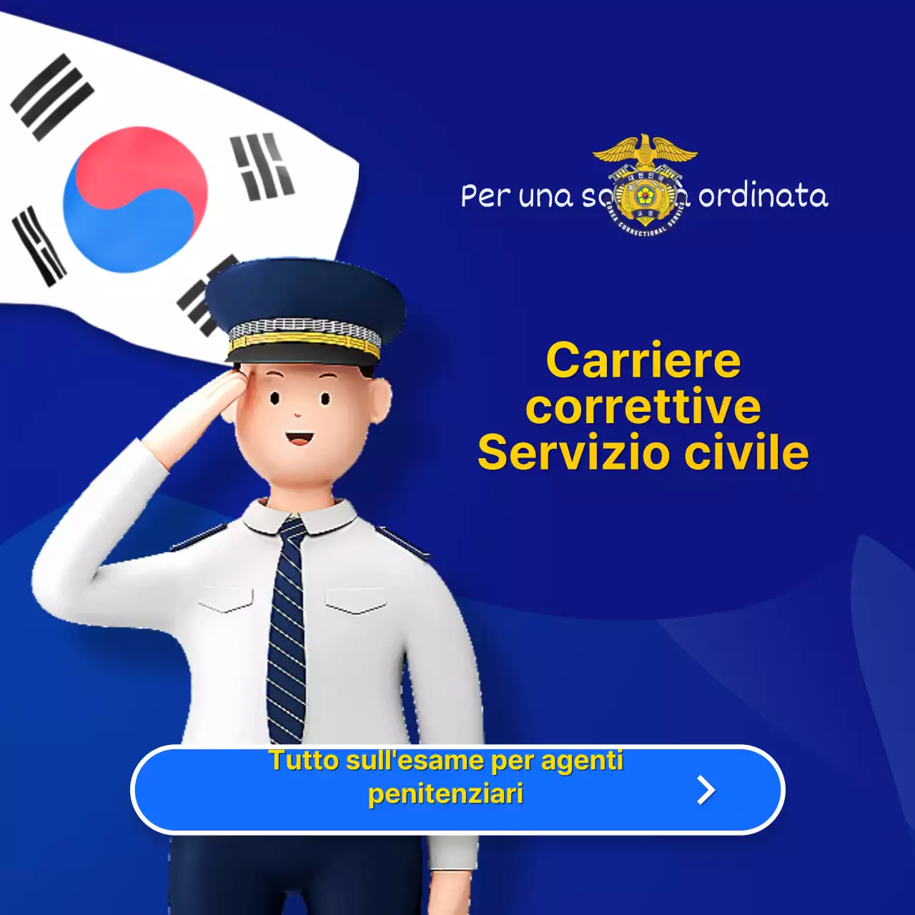 Promuovere la consultazione di informazioni sull'esame di servizio civile con colori blu e gialli.