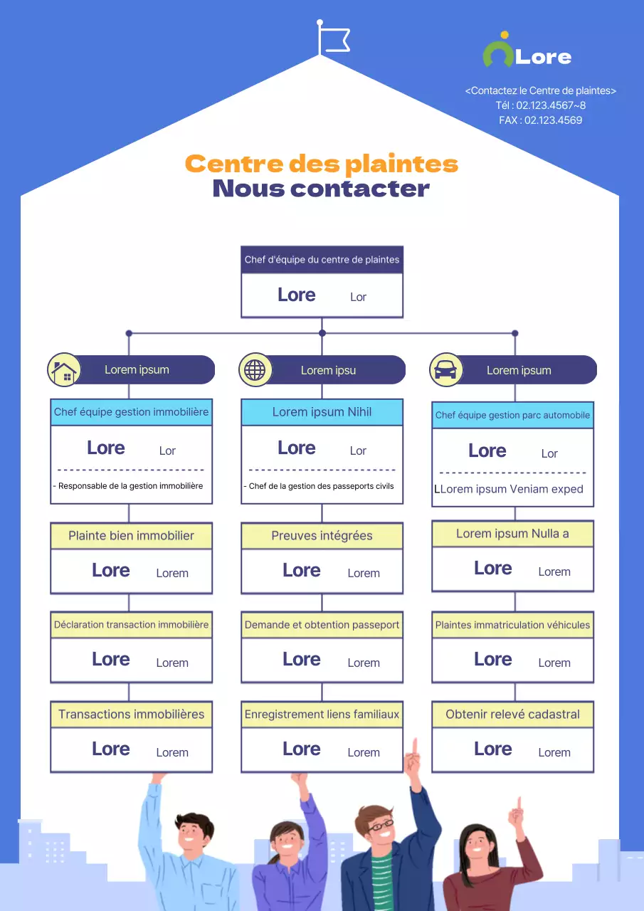 Illustration bleue et nette d'un représentant d'un centre de réclamation