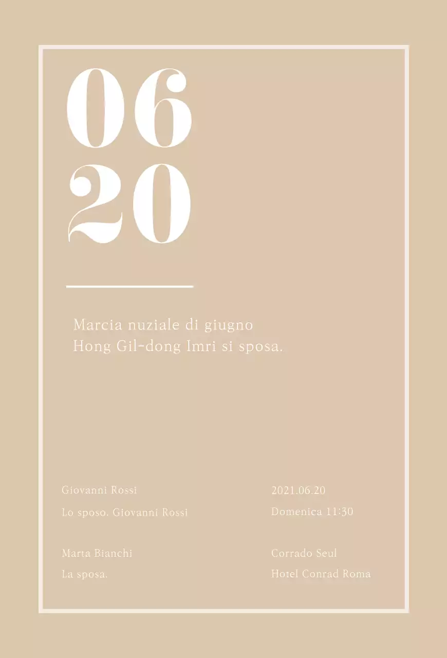Invito di matrimonio in cartolina verticale con toni beige e un look pulito