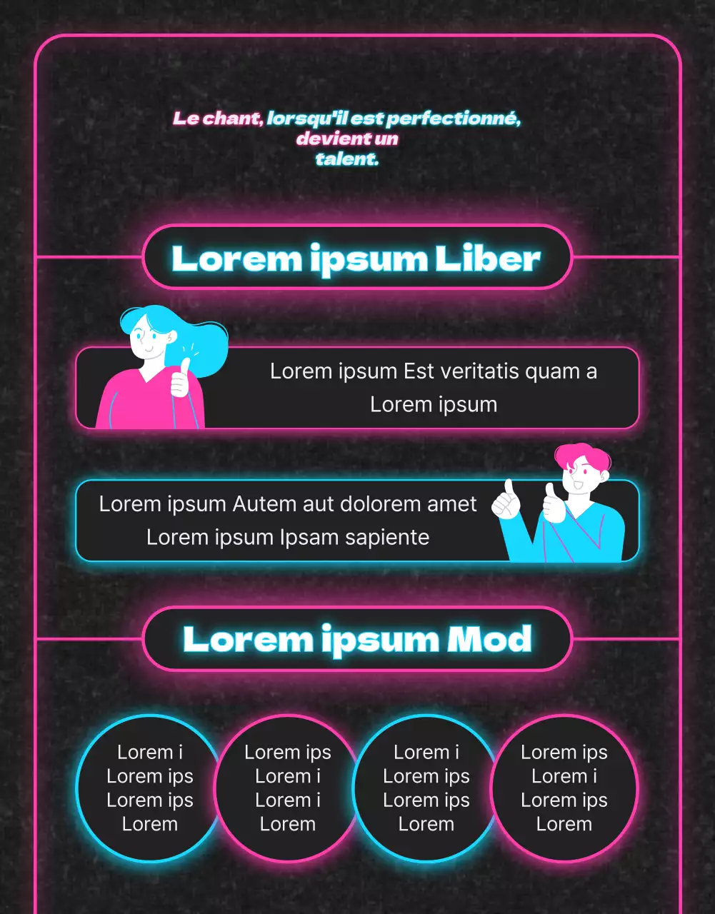 Leçon de chant rose et bleu clair néon