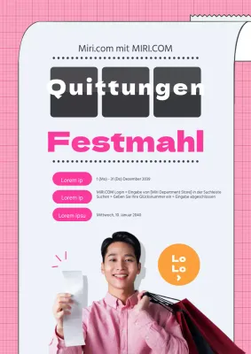 Werbung für eine nette Veranstaltung in einem Kaufhaus mit einem rosafarbenen Quittungskonzept