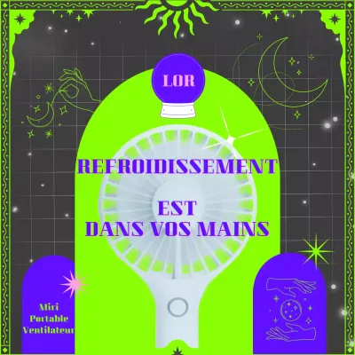 Promouvoir un bricoleur vert fluo et bleu sur le thème du tarot