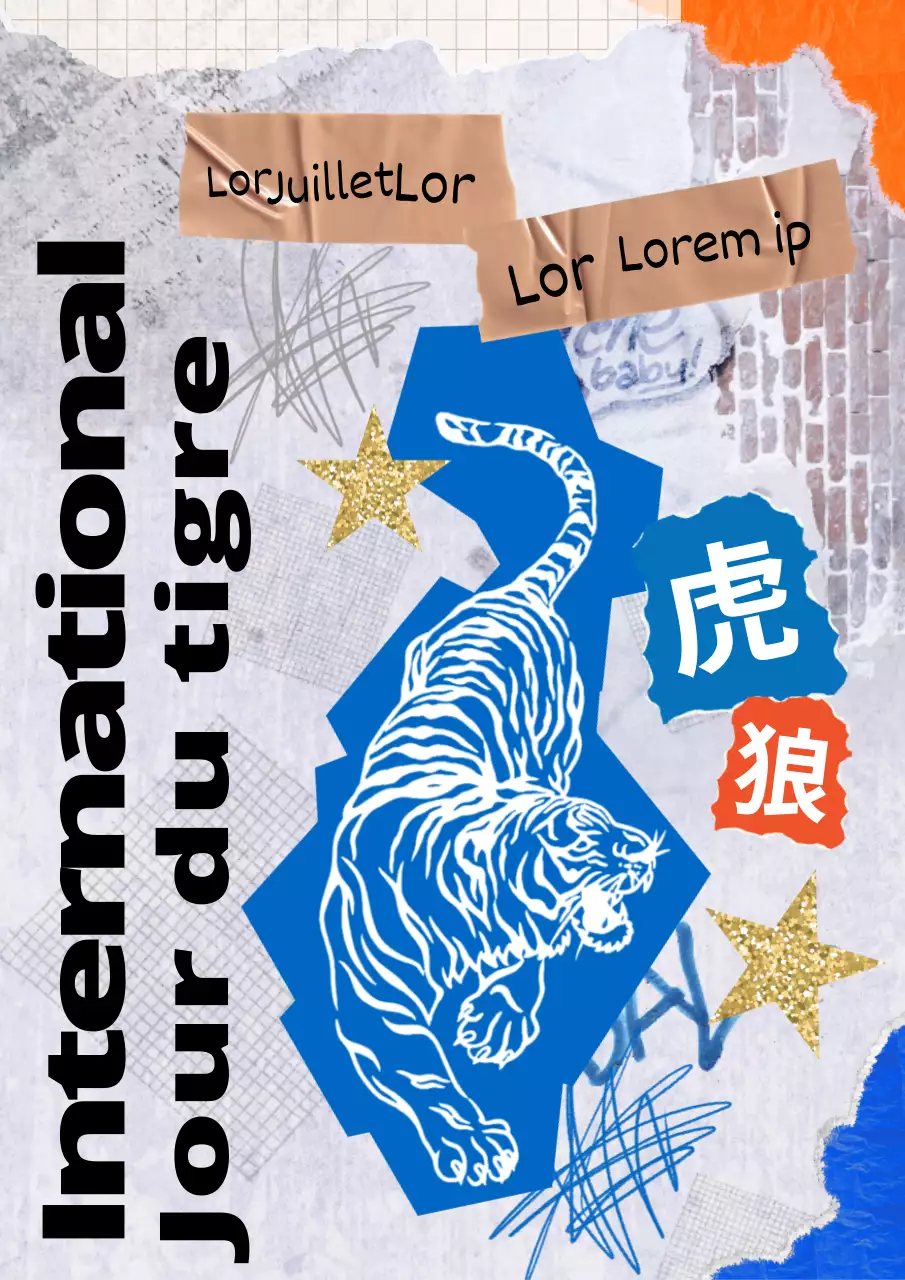 Un look bleu inspiré de collages vintage pour la Journée du tigre