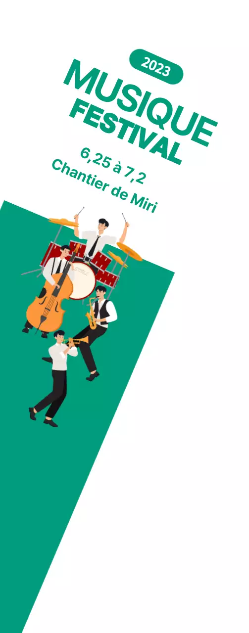Promotion d'un festival de musique avec un groupe sur fond vert et blanc