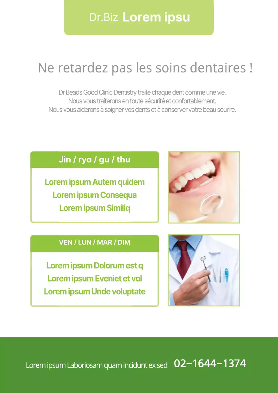 Dentistes et heures d'ouverture avec photos en vert