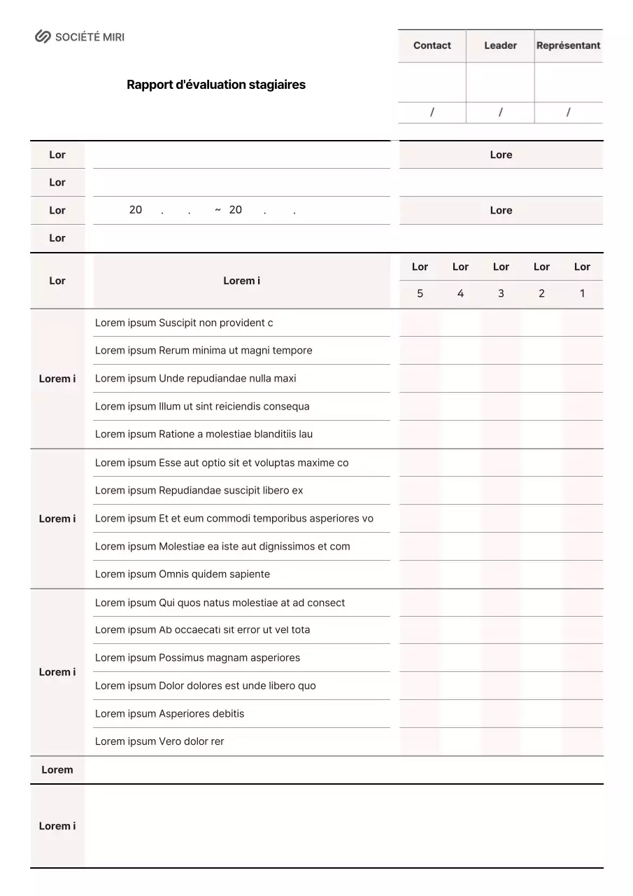 Rapport d'évaluation des stagiaires en rose