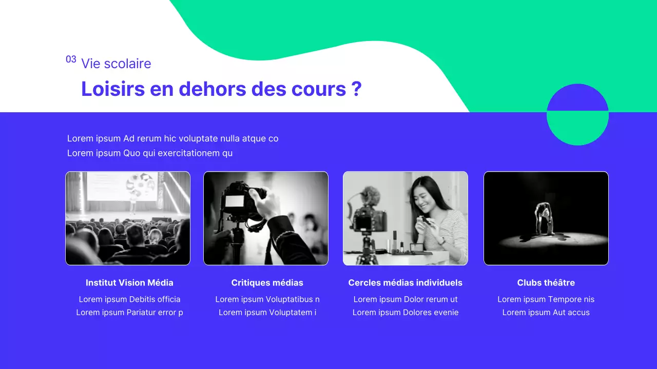 Une présentation moderne, en bleu et blanc, du service des relations publiques d'une université