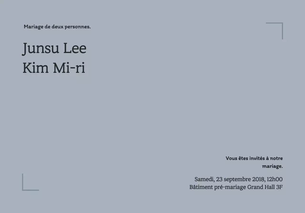 Enveloppe de carte postale de mariage avec cadre simple et texte relatif au mariage