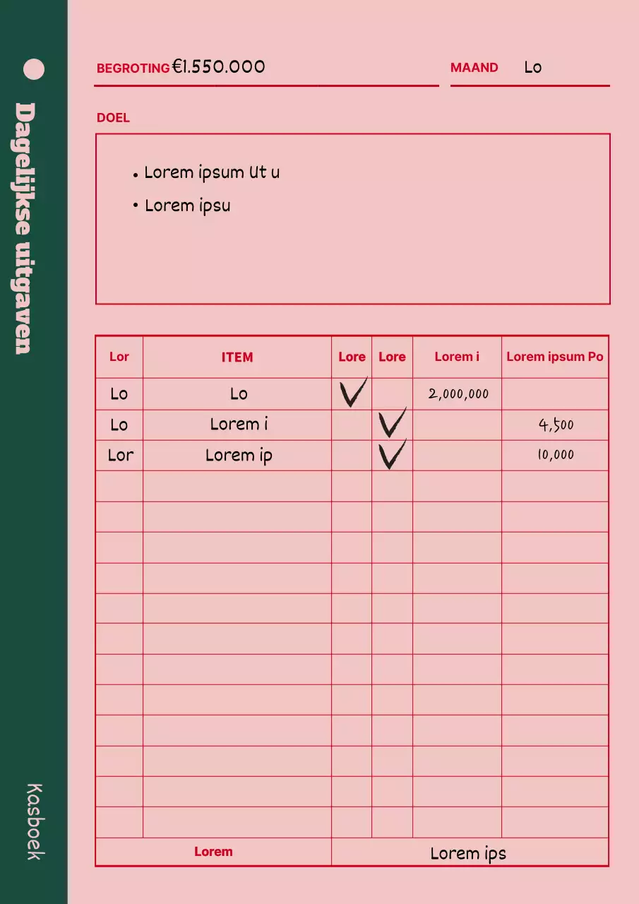 Retro-stijl invoerdocument in zakboek in roze en groen