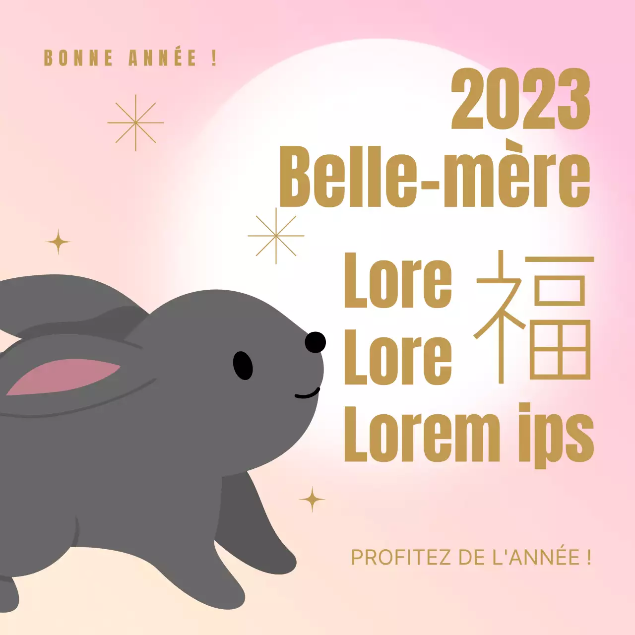 Souhaits de bonne année du lapin rose