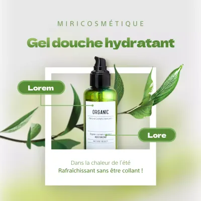 Publicité cosmétique pour un gel douche vert et naturel pour l'été