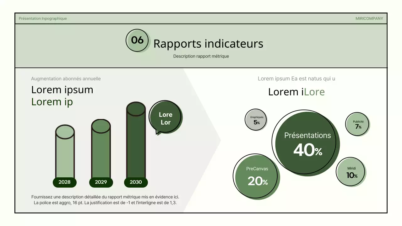 Présentation infographique d'entreprise de formes simples en vert et beige