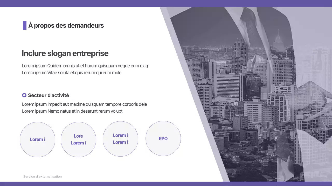 Proposition de services de recrutement externalisés en violet et gris Business B2B Chasseurs de têtes Recrutement d'entreprises Détachement de travailleurs intérimaires