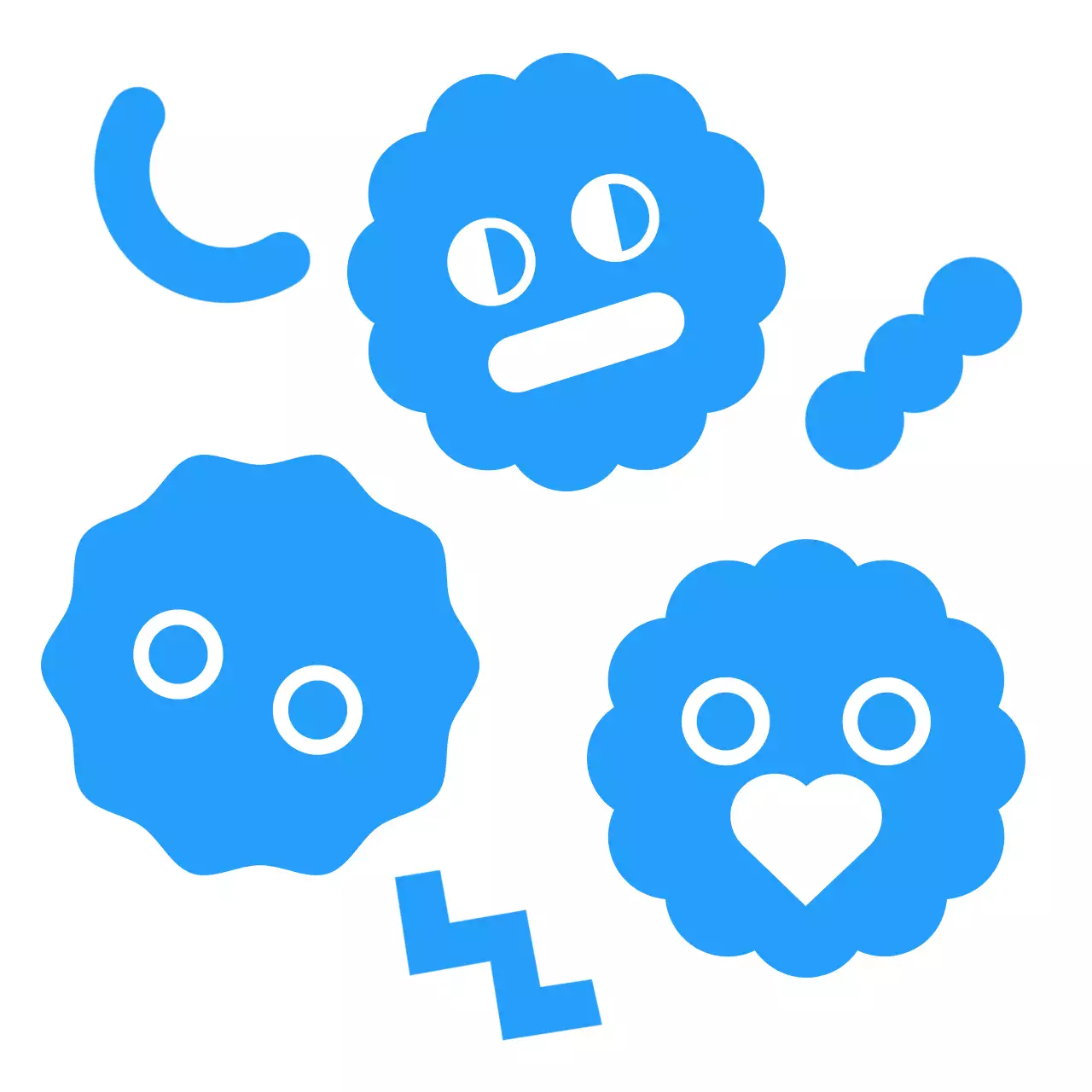 T-shirt de groupe représentant un concept de camp d'été pour enfants avec des personnages et des formes mignons en bleu.