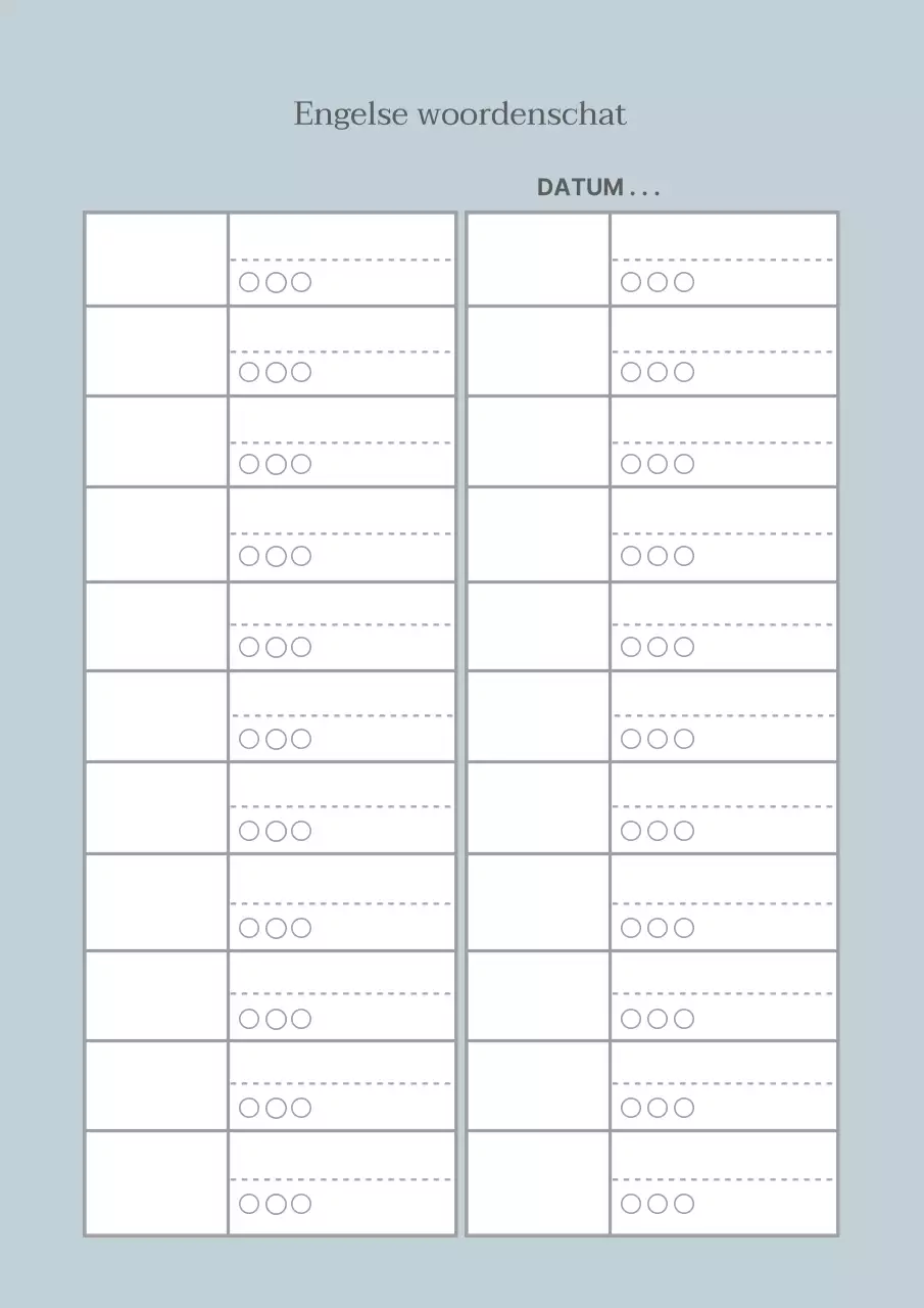 Lichtblauwe eenvoudige Engels woordenschat tafel ontwerp poster